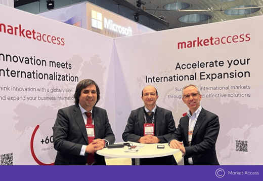 market access team promoting their internation expansion plan service at a conference